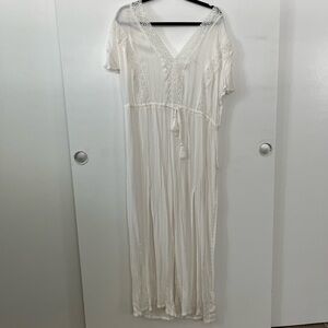 Elegant White &Gold Linen & Lace Jumpsuit Coverup